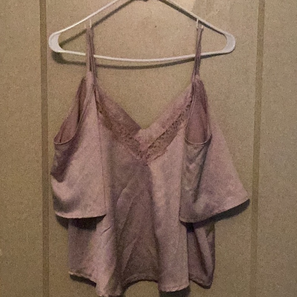 Women's Beige Lace peek-a-boo shoulder top